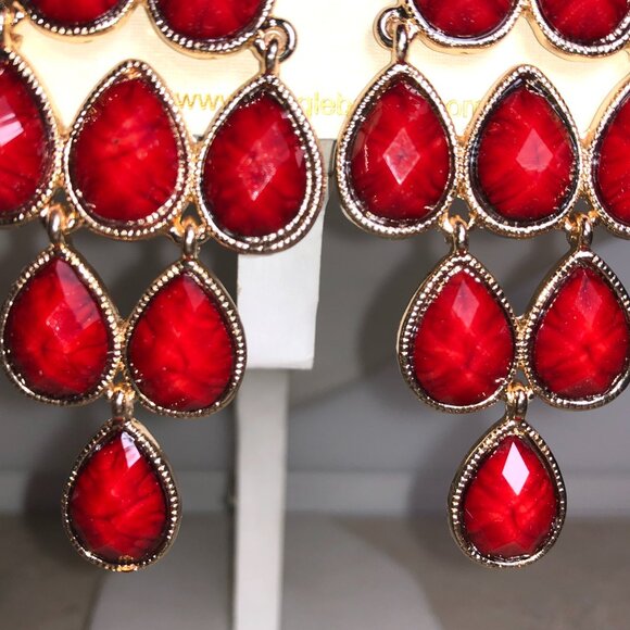 Amrita Ruby Red & Gold Chandelier Earrings - Picture 2 of 7